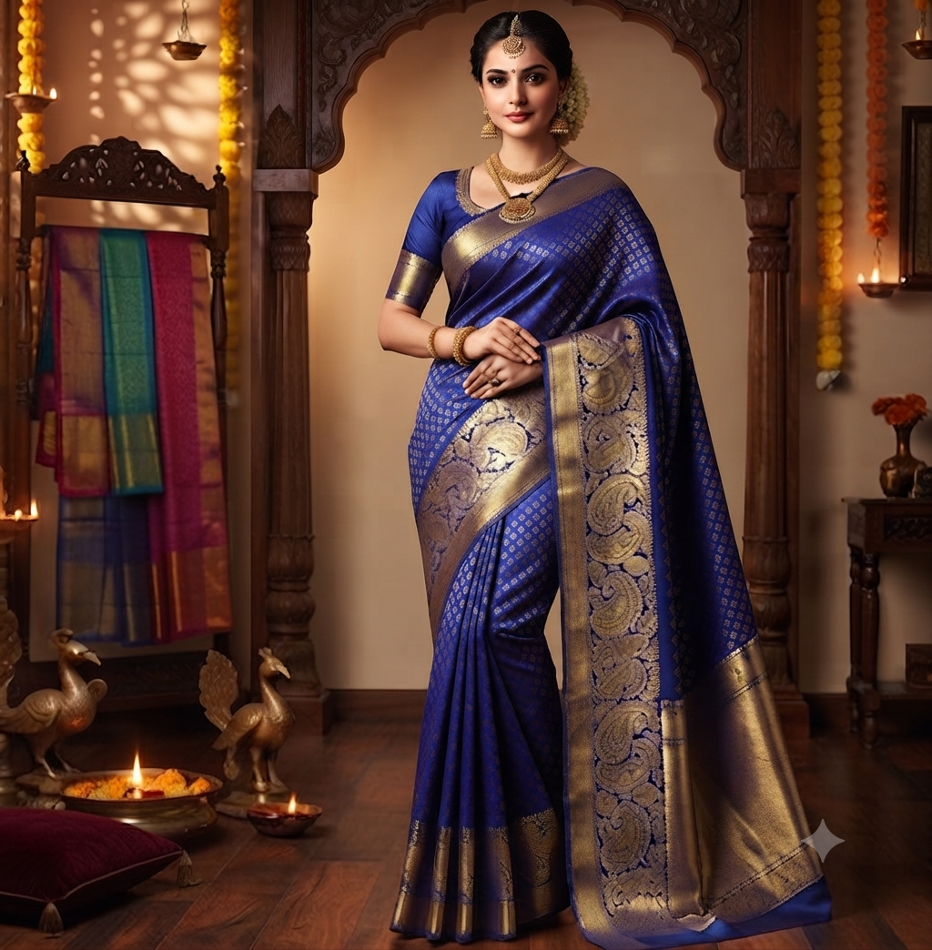 Gold zardosi embroidery worked onto emerald green silk