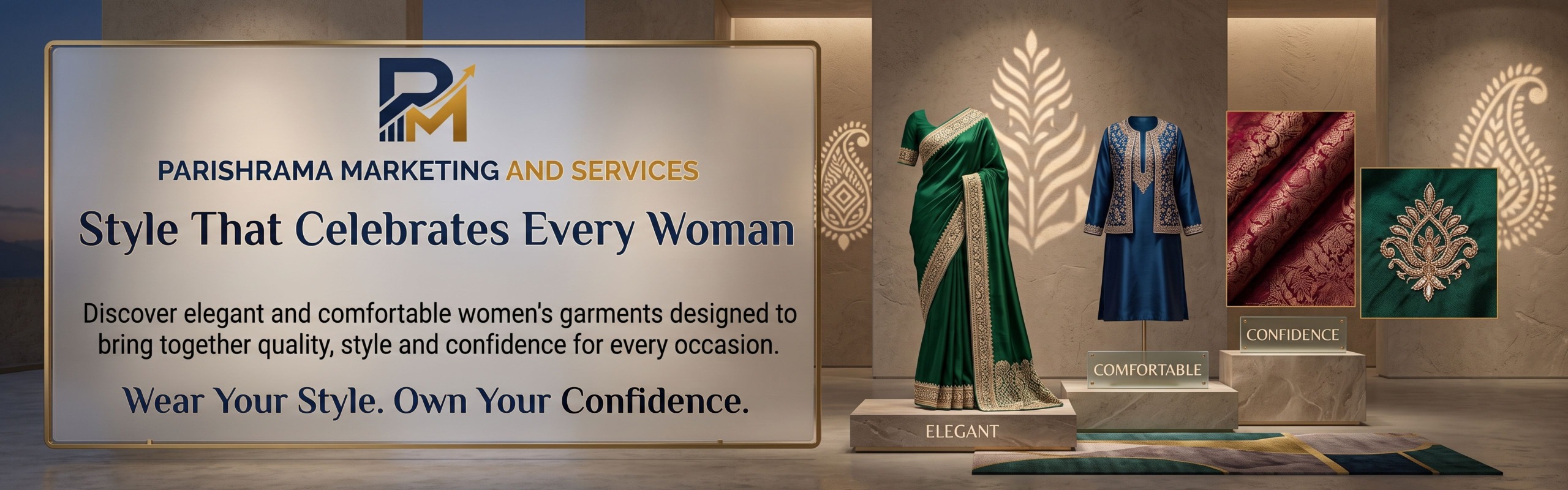 Parishrama Marketing — Style That Celebrates Every Woman. Discover elegant and comfortable women's garments designed to bring together quality, style and confidence for every occasion. Wear Your Style. Own Your Confidence.