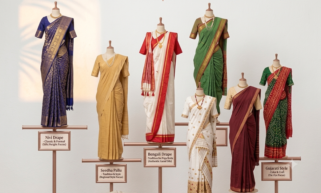 Close-up of a gold zari border running down a silk saree pallu
