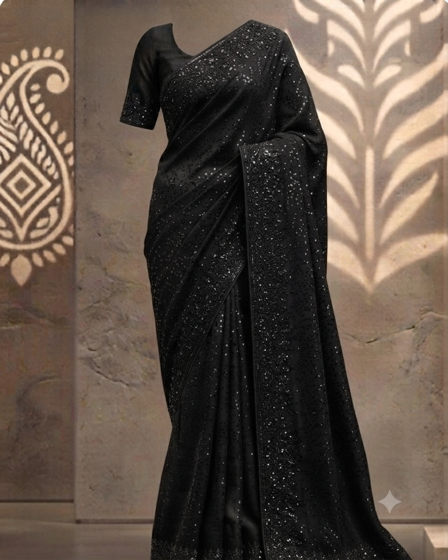 Black Georgette Sequin Saree