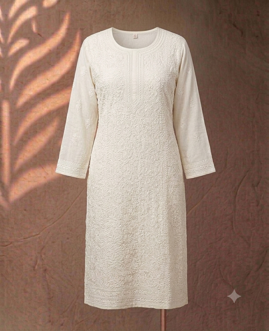 Ivory Chikankari Cotton Kurti