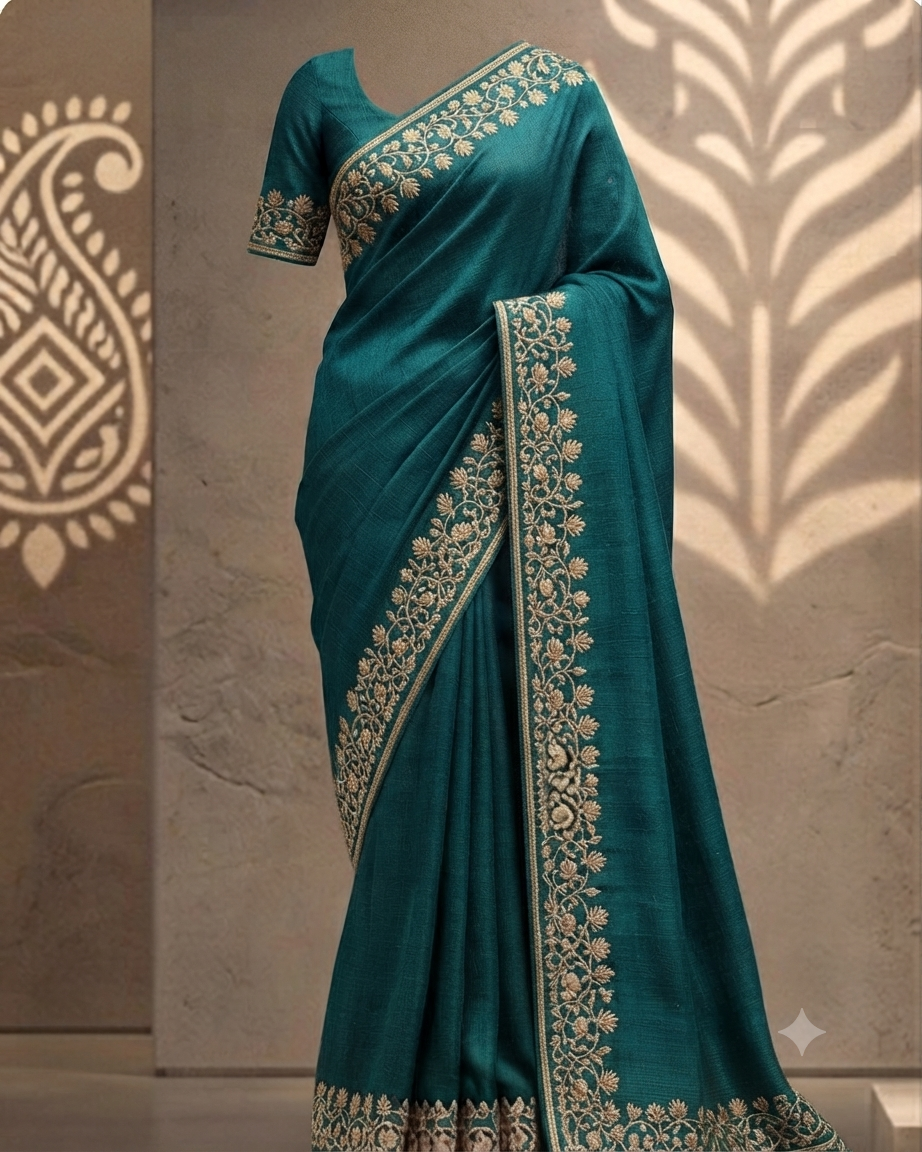 Teal Handloom Cotton Saree